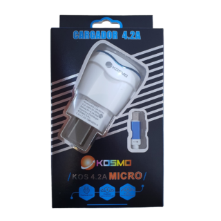 Cargador Kosmo Micro usb 4.2A DE 2 Puertos Con Cable Incluido