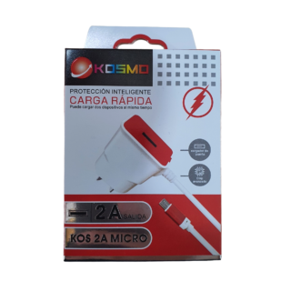Cargador Kosmo Micro usb 2A con cable inlcuido
