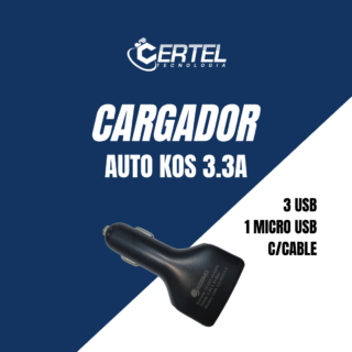 Cargador de Celular Kosmo para Auto de 3.3A de 3 Puertos+ Cable Micro USB